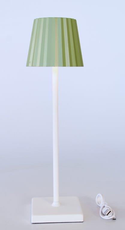 LED Green Pleated Shade White Base